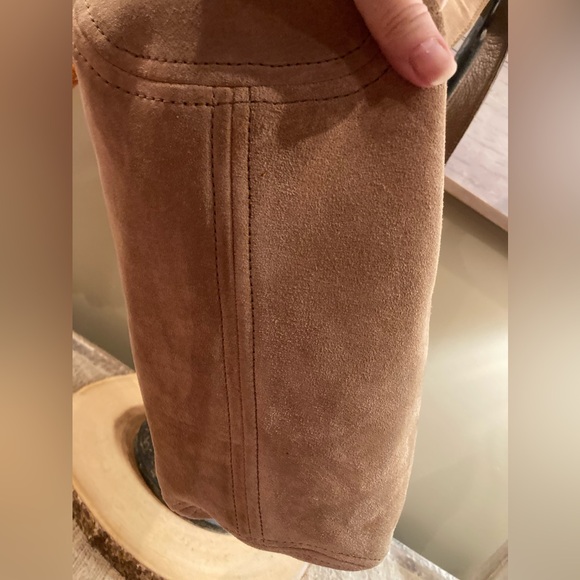 Michael Kors Fulton Suede Tan Leather Slouchy Bold Gold Logo Hobo Shoulder Bag - Picture 12 of 12